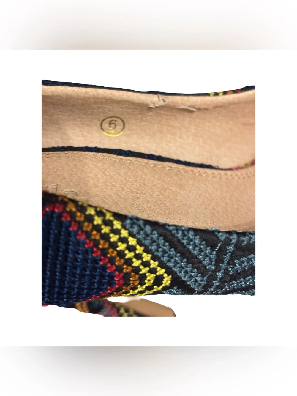Multi-Color Aztec Artsy Patterned Fabric Tapestry Pointed Toe High Heels Sz 6.5
